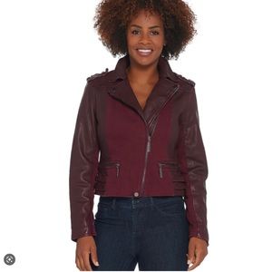 Peace Love World Leather Zip-Front Moto Jacket Merlot - Burgundy size 22W (1X)